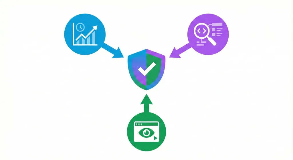Three verification methods for confirming GA4 installation: Realtime Report, DebugView, and GTM Preview