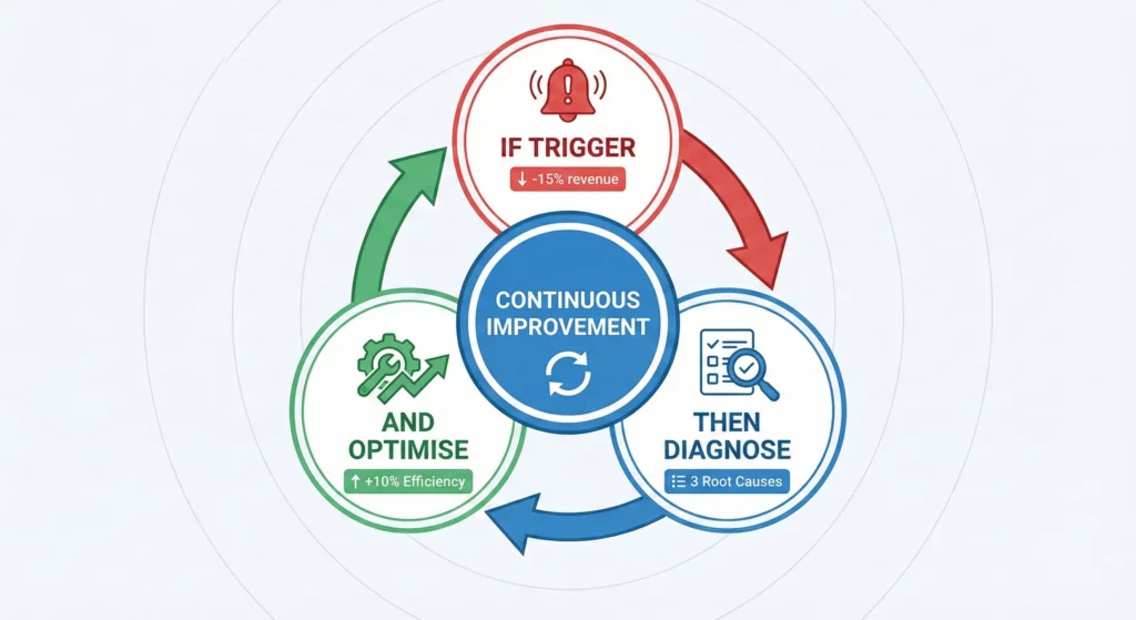 ITDO framework cycle showing If Trigger, Then Diagnose, and Optimise stages for continuous marketing improvement