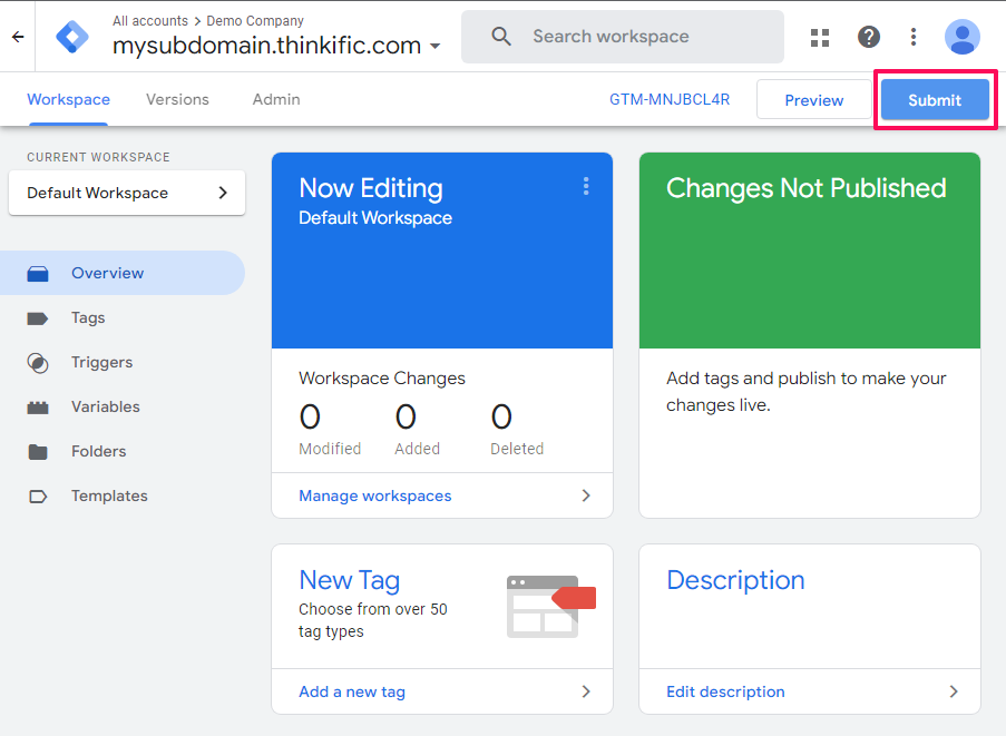 Click Submit button in Google Tag Manager