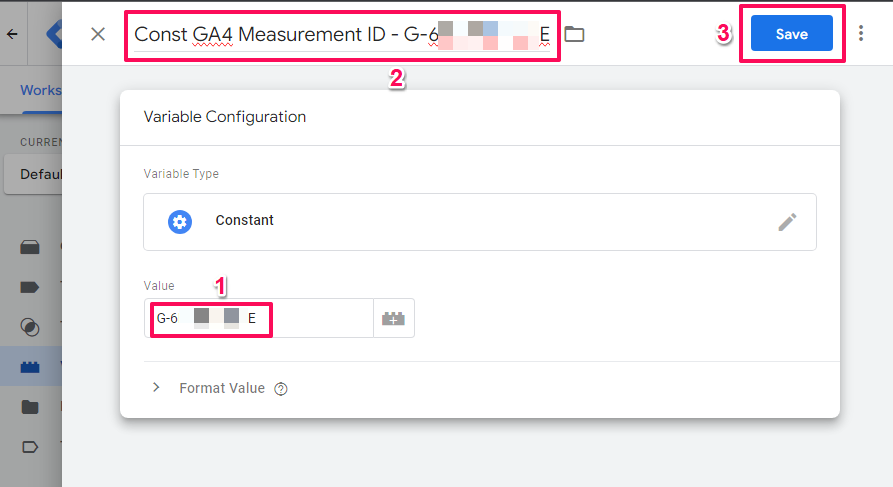 Enter measurement ID, name then save