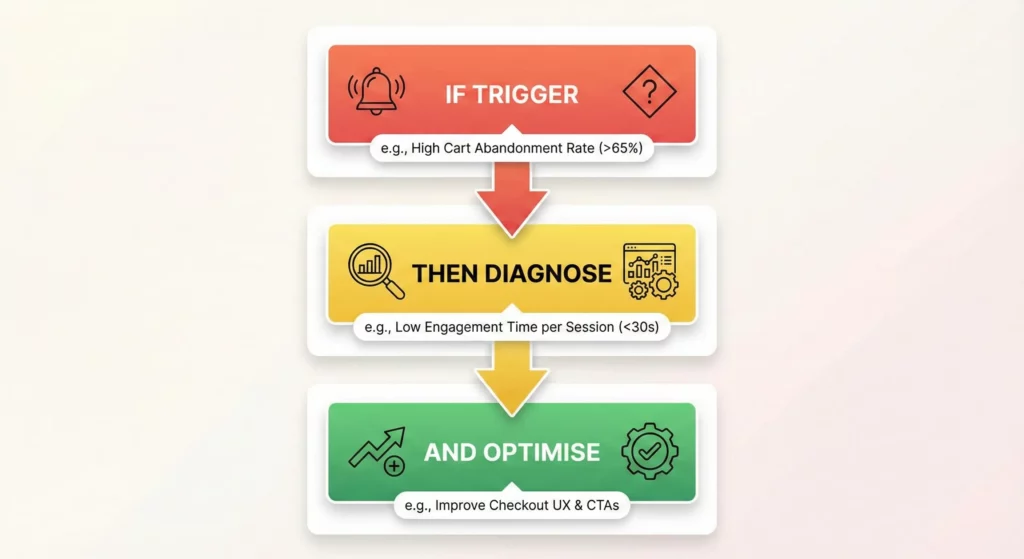"ITDO framework flowchart showing If Trigger, Then Diagnose, And Optimise decision process